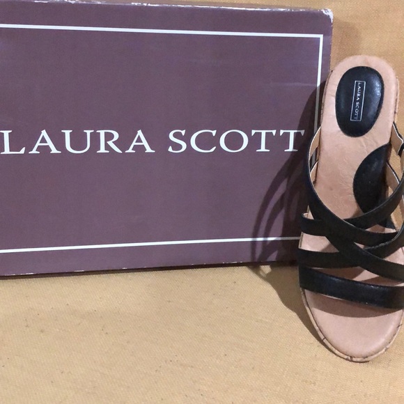 NWT Laura Scott Wedge Sandal 7.5 Black - Picture 2 of 5